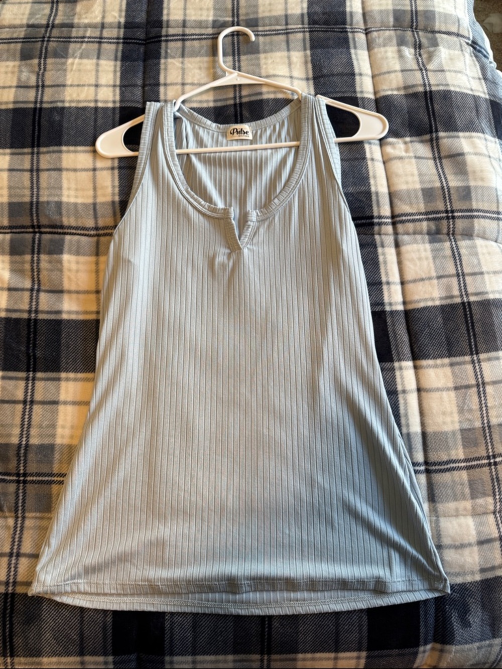 Pulse Light Blue Ribbed Notch-Neck Tank